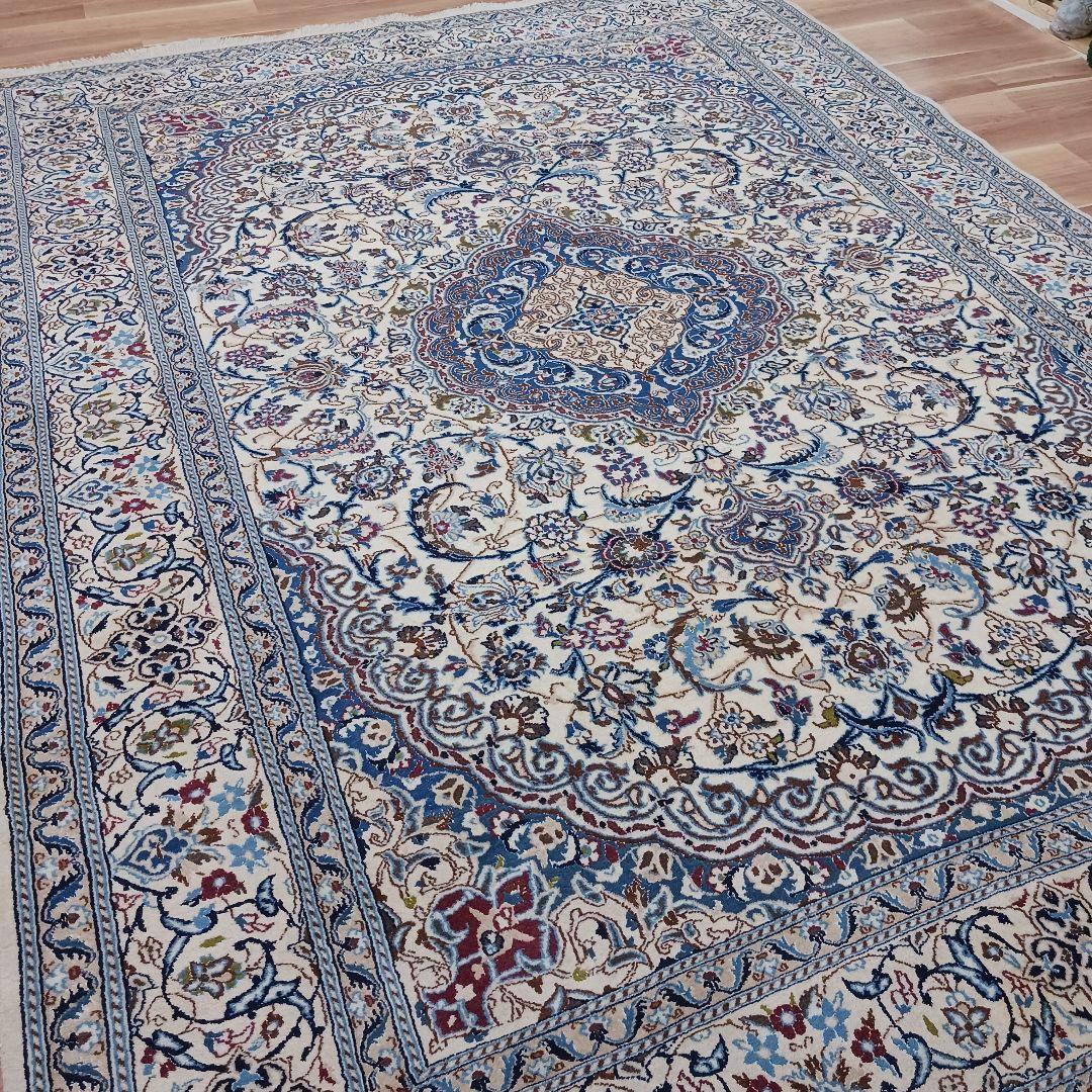 Y3176 高級ペルシャ絨毯 イラン ナイン産 ウール 手織り 大判 3m越え